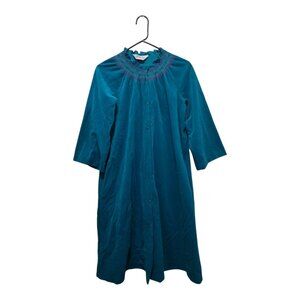 Vintage Vanity Fair Dacron Velour Robe Snap Front Housecoat Teal Blue Small
